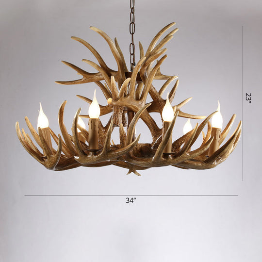 Artificial Antler Rustic Chandelier – Resin &amp; Wood Pendant with Exposed Bulbs