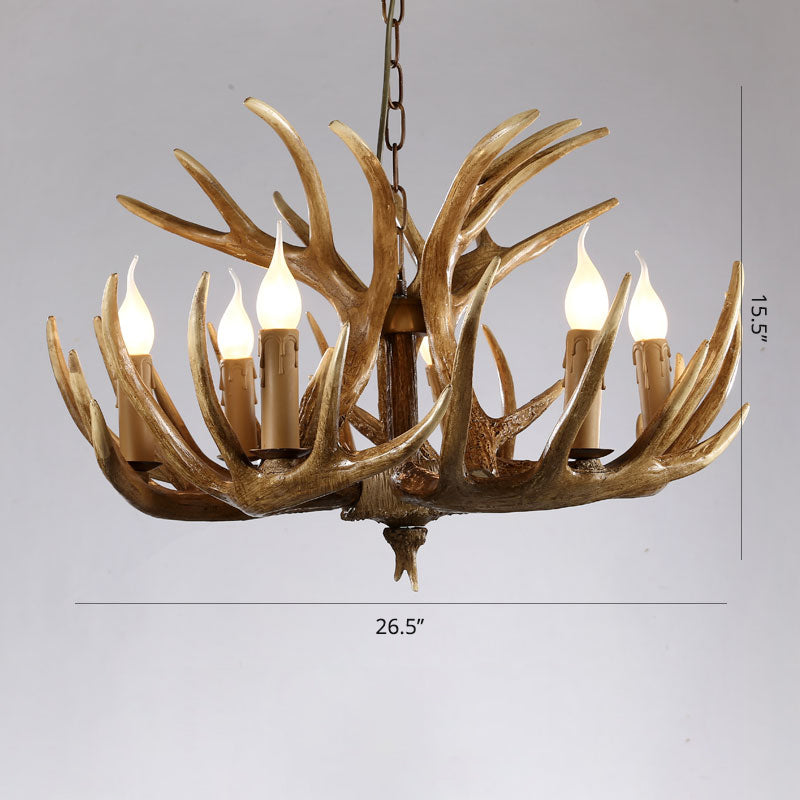 Artificial Antler Rustic Chandelier – Resin &amp; Wood Pendant with Exposed Bulbs