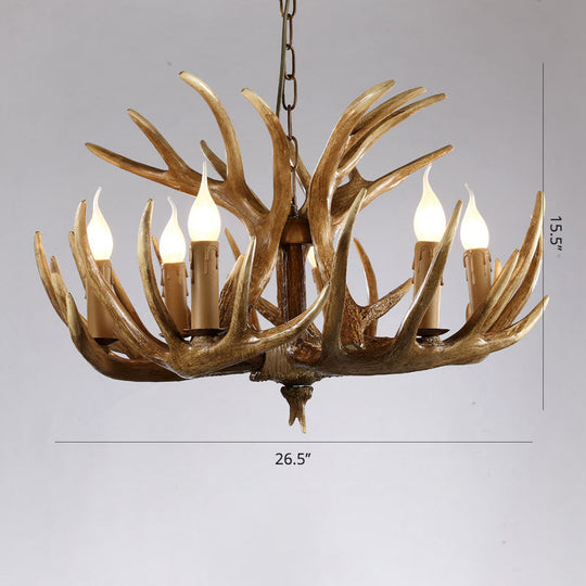 Artificial Antler Rustic Chandelier – Resin &amp; Wood Pendant with Exposed Bulbs