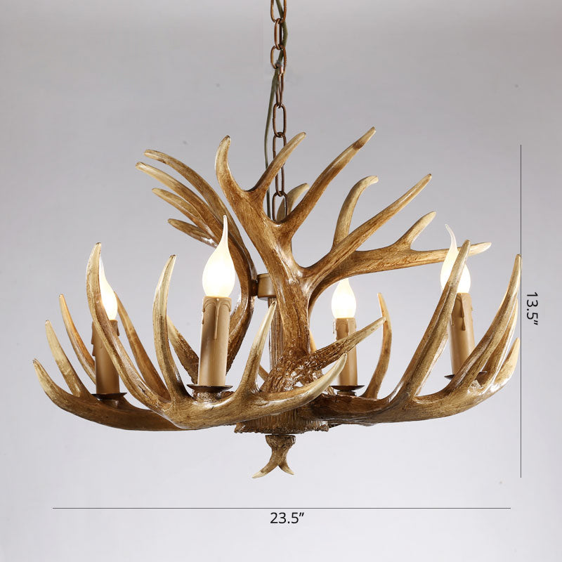 Artificial Antler Rustic Chandelier – Resin &amp; Wood Pendant with Exposed Bulbs
