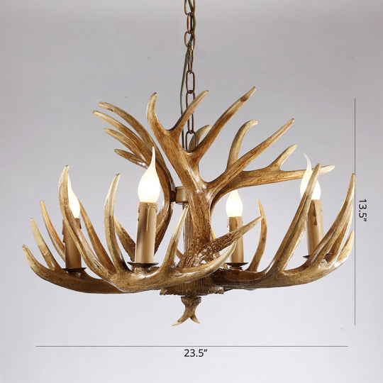 Artificial Antler Rustic Chandelier – Resin &amp; Wood Pendant with Exposed Bulbs