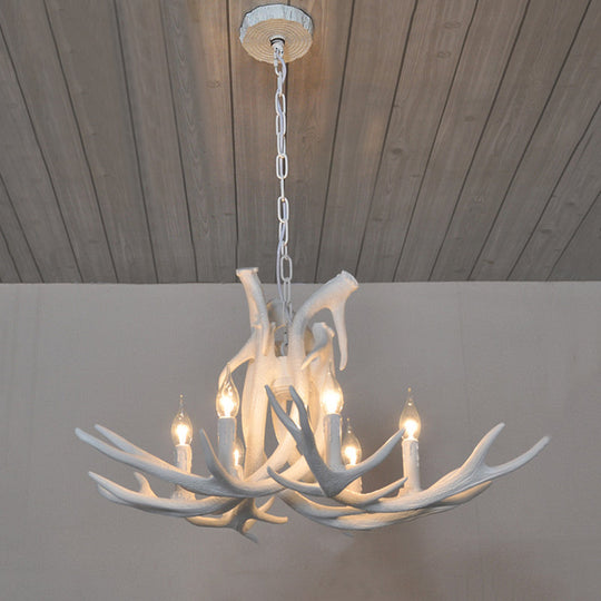 Rustic Resin Antler Chandelier – 6-Light Brown-Yellow &amp; White Dining Pendant