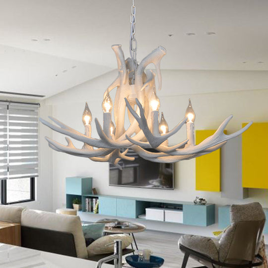 Rustic Resin Antler Chandelier – 6-Light Brown-Yellow &amp; White Dining Pendant