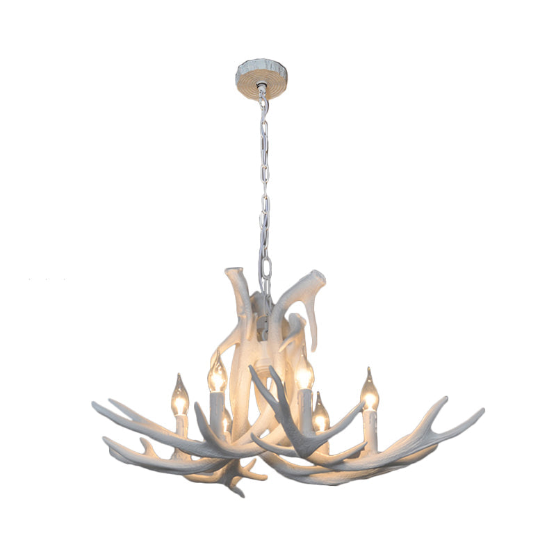 Rustic Resin Antler Chandelier – 6-Light Brown-Yellow &amp; White Dining Pendant