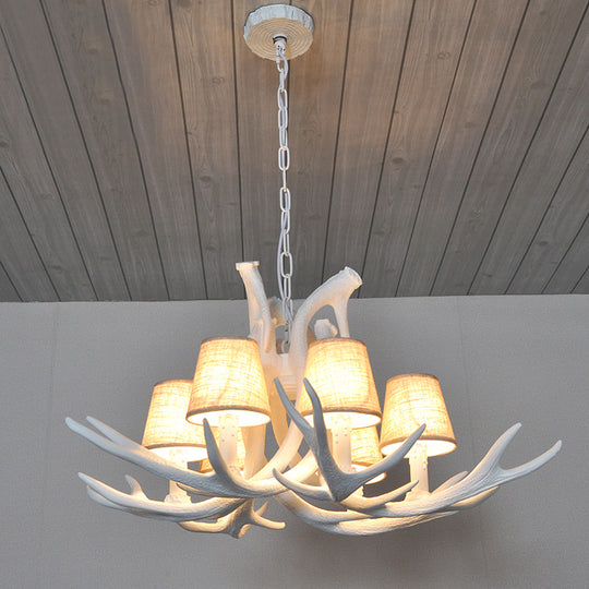 Rustic Resin Antler Chandelier – 6-Light Brown-Yellow &amp; White Dining Pendant