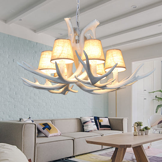 Rustic Resin Antler Chandelier – 6-Light Brown-Yellow &amp; White Dining Pendant
