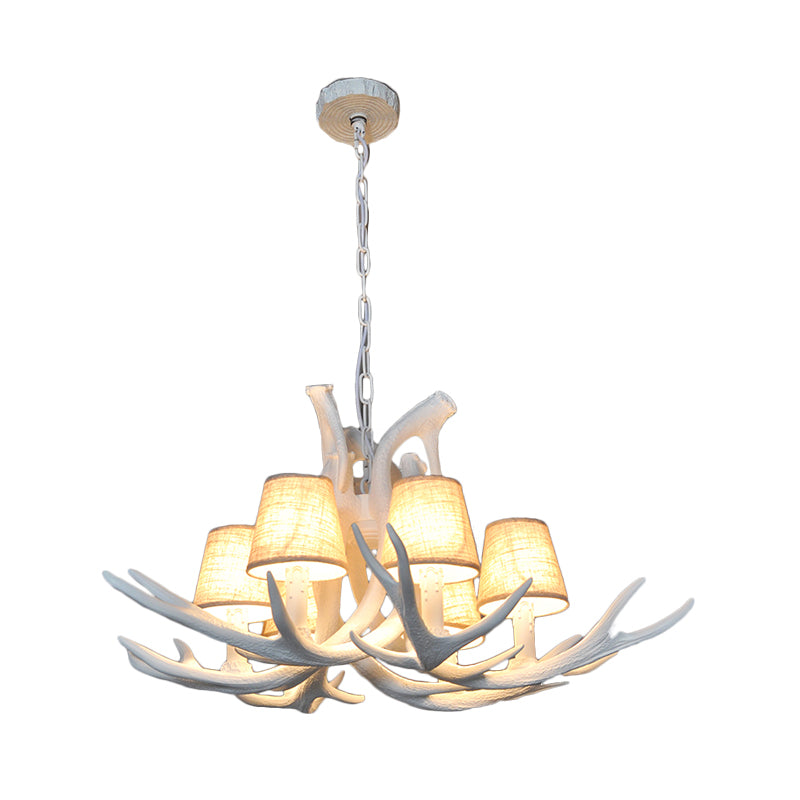 Rustic Resin Antler Chandelier – 6-Light Brown-Yellow &amp; White Dining Pendant