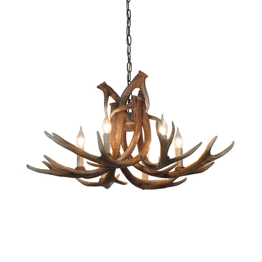 Rustic Resin Antler Chandelier – 6-Light Brown-Yellow &amp; White Dining Pendant