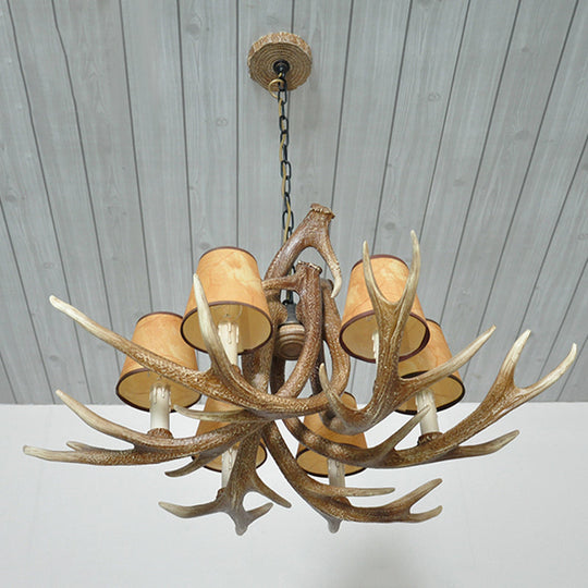 Rustic Resin Antler Chandelier – 6-Light Brown-Yellow &amp; White Dining Pendant