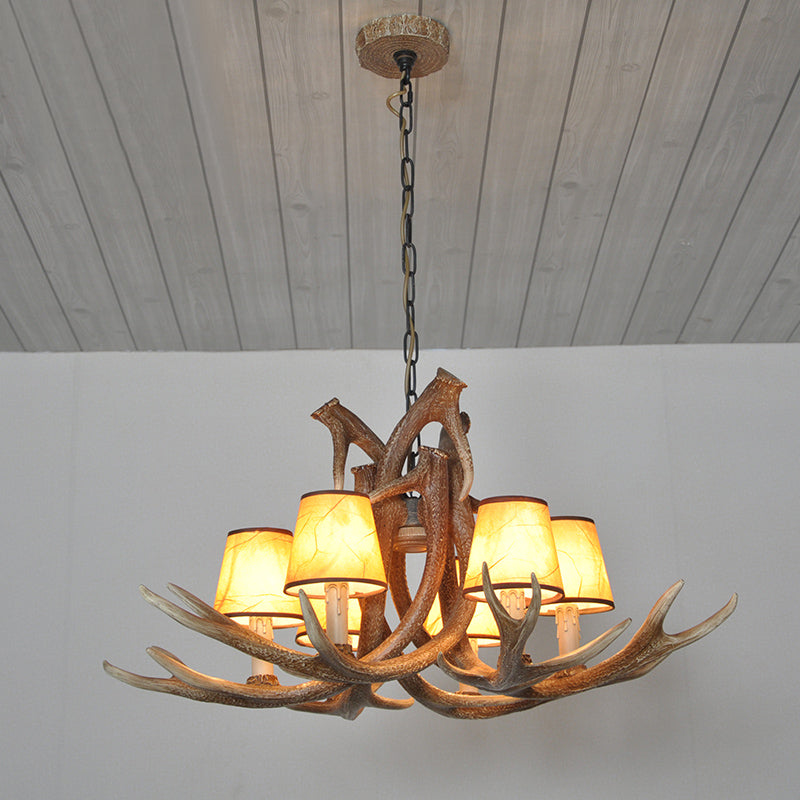 Rustic Resin Antler Chandelier – 6-Light Brown-Yellow &amp; White Dining Pendant