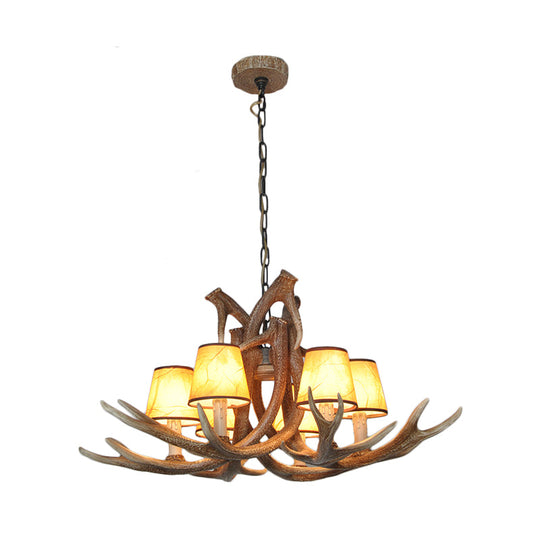 Rustic Resin Antler Chandelier – 6-Light Brown-Yellow &amp; White Dining Pendant