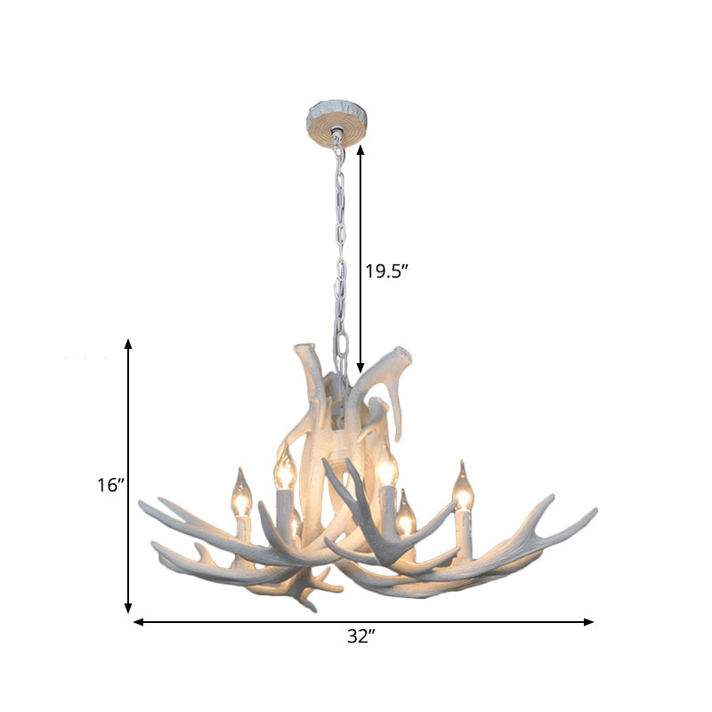 Rustic Resin Antler Chandelier – 6-Light Brown-Yellow &amp; White Dining Pendant