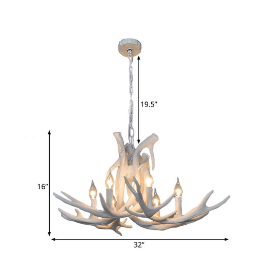 Rustic Resin Antler Chandelier – 6-Light Brown-Yellow &amp; White Dining Pendant