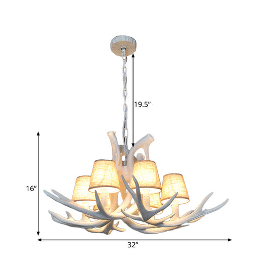 Rustic Resin Antler Chandelier – 6-Light Brown-Yellow &amp; White Dining Pendant