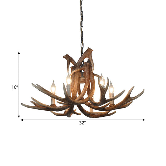 Rustic Resin Antler Chandelier – 6-Light Brown-Yellow &amp; White Dining Pendant