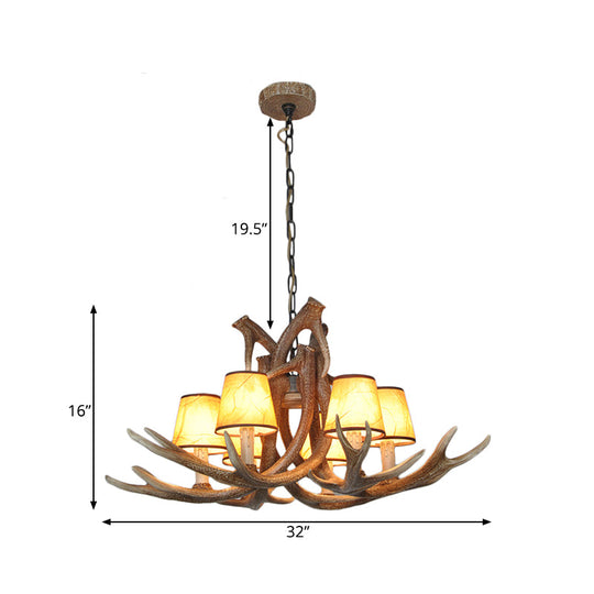 Rustic Resin Antler Chandelier – 6-Light Brown-Yellow &amp; White Dining Pendant