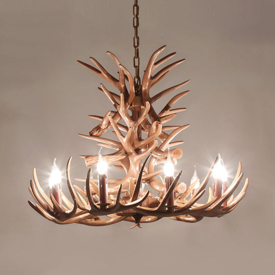 Rustic 9-Head Antler Resin Chandelier – Farmhouse Brown Pendant for Dining &amp; Living Spaces