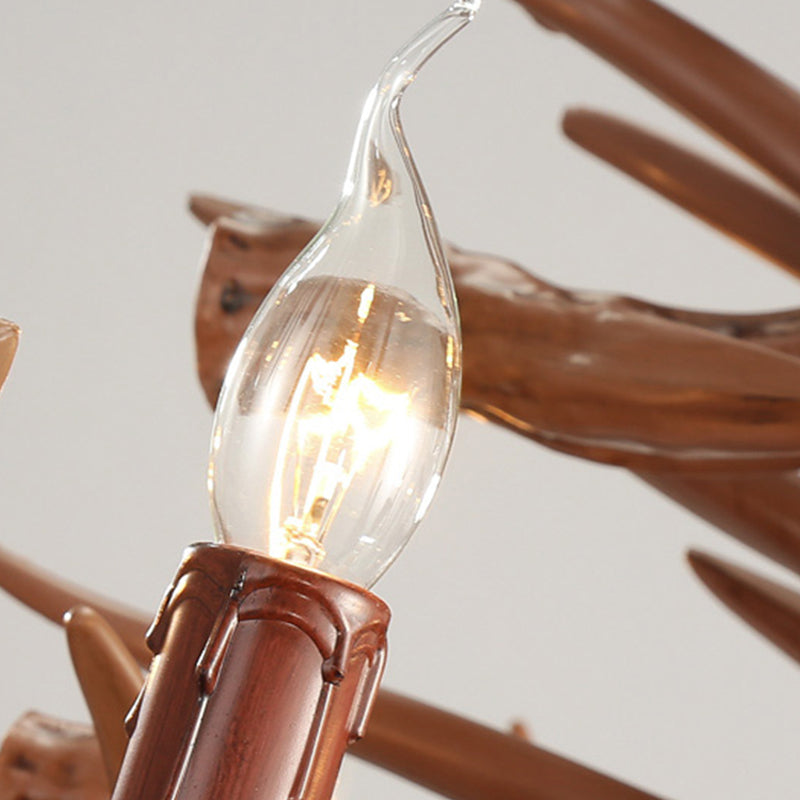 Rustic 9-Head Antler Resin Chandelier – Farmhouse Brown Pendant for Dining &amp; Living Spaces