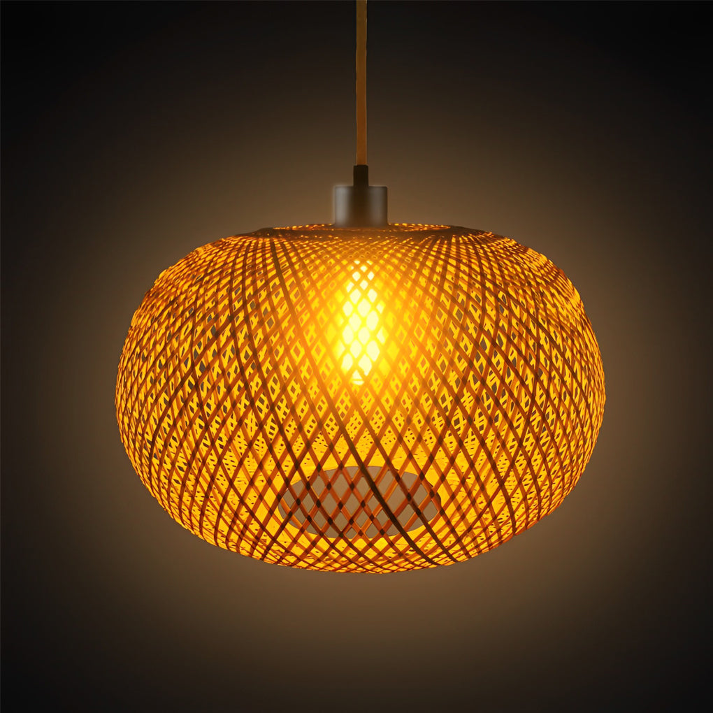 Round Creative Handmade Bamboo Rattan Modern Chandelier Pendant Light