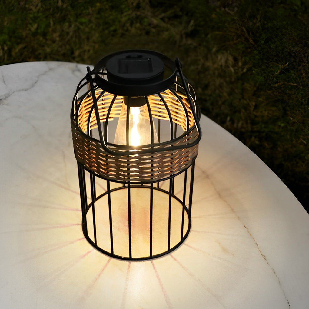 Portable Lantern Shape Rattan Solar Night Light – Waterproof &amp; Intelligent