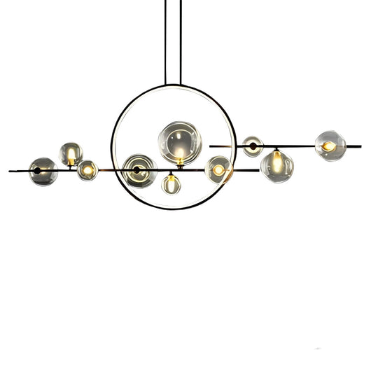 Moon Glass Bubbles LED Black Postmodern Dining Room Chandelier