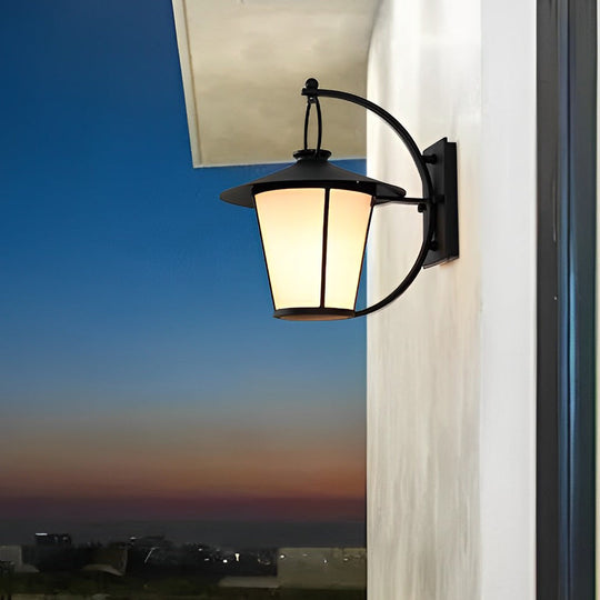 1-Light Vintage Opal Glass Black Outdoor Wall Light