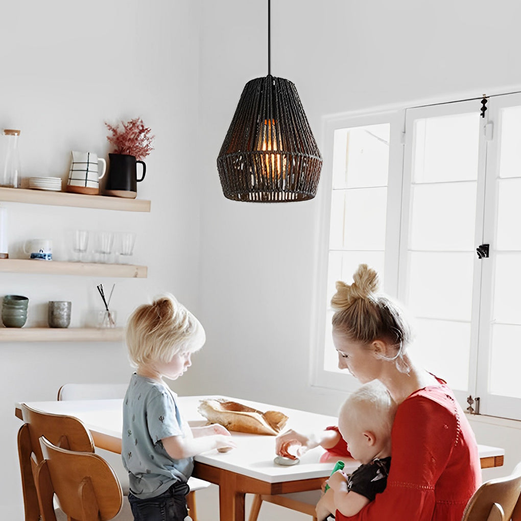 Minimalist Paper Rattan Handmade Black Japanese-style Pendant Light