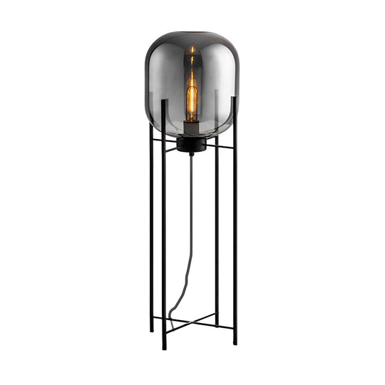 Industrial Standing Metal &amp; Hand-Blown Glass Floor Lamp
