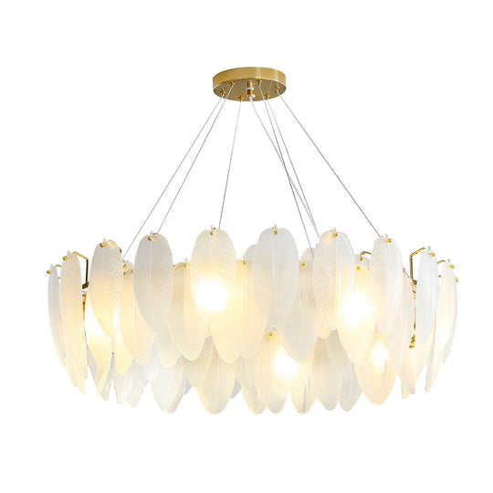 Glass Feathers Three Step Dimming Post Modern Chandelier Dining Room Light