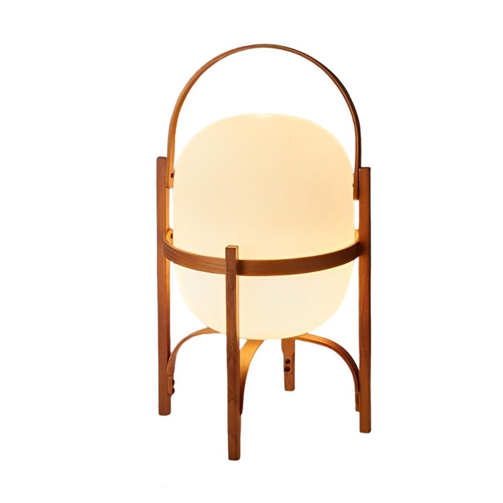 Standing Frame Table Lamp with Wooden Finish and White Glass Shade