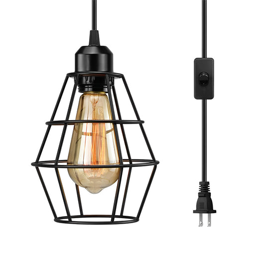 Retro Creative Metal Lantern Cage Shape Industrial Style Chandelier with Button Switch