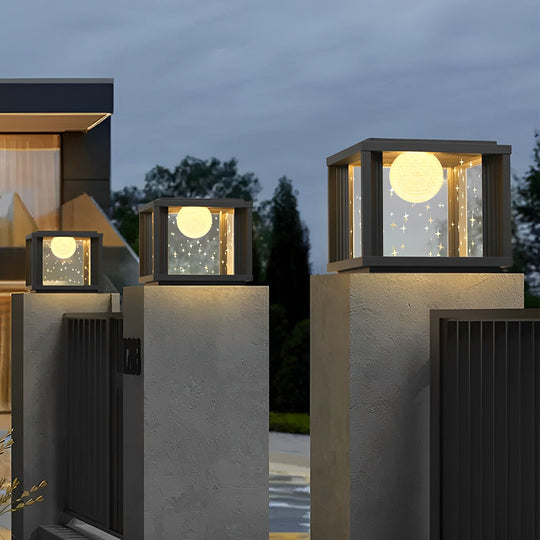 Square Crystal Glass Ball LED Waterproof Solar Fence Post Lamp