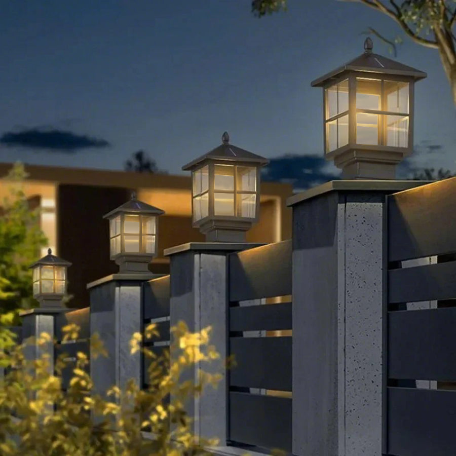 Traditional Square Waterproof LED Black Classic Solar Pillar Lights