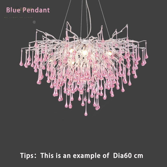 Creative Tree Branch LED Chandelier – Lovely Pink &amp; Blue Pendant Light for Bedrooms