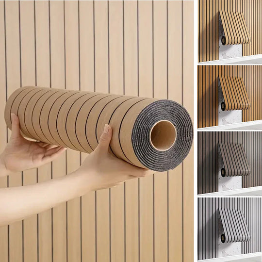 3D Striped Self Adhesive PVC Wall Panel Neutral Tones