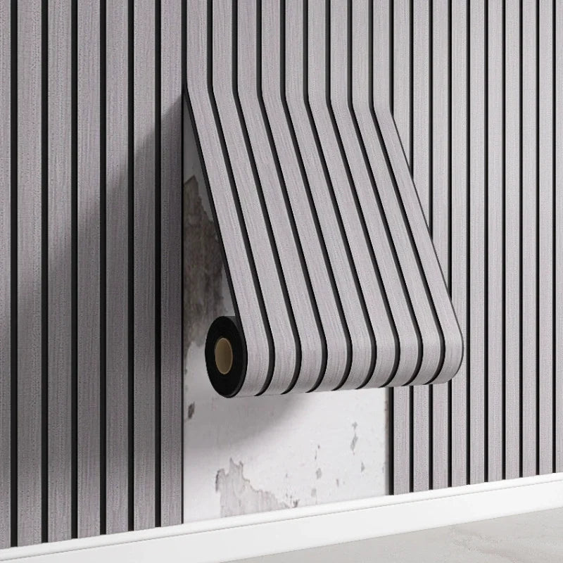 3D Striped Self Adhesive PVC Wall Panel Neutral Tones