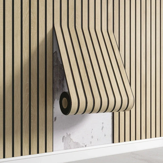 3D Striped Self Adhesive PVC Wall Panel Neutral Tones