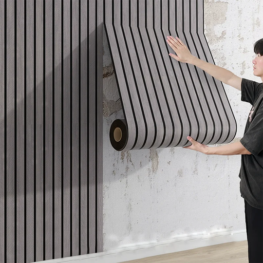 3D Striped Self Adhesive PVC Wall Panel Neutral Tones