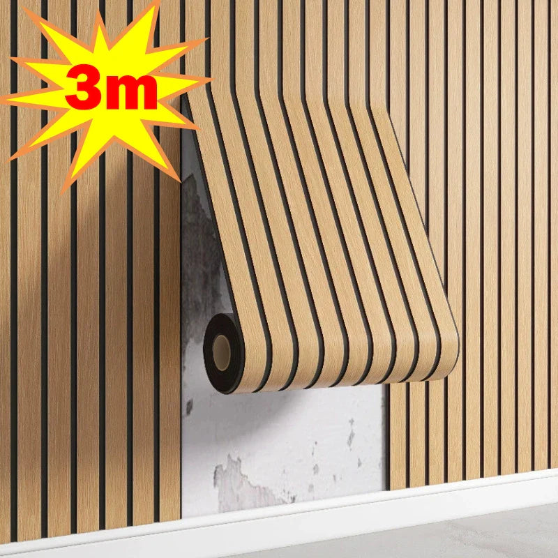 3D Striped Self Adhesive PVC Wall Panel Neutral Tones