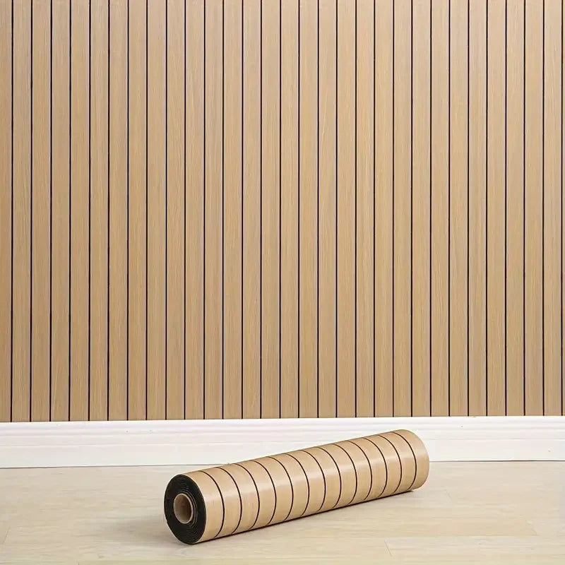 3D Striped Self Adhesive PVC Wall Panel Neutral Tones