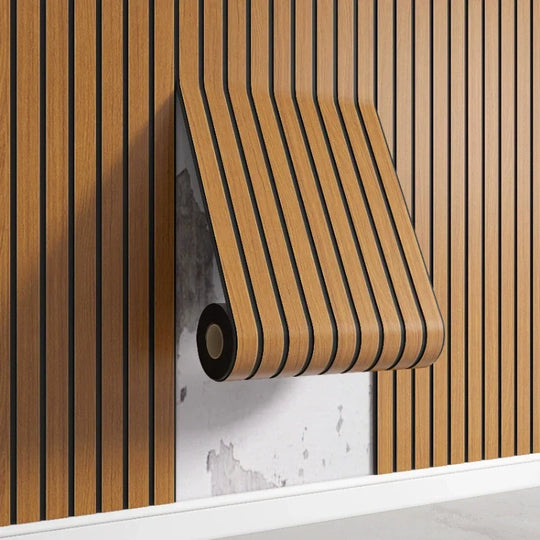 3D Striped Self Adhesive PVC Wall Panel Neutral Tones