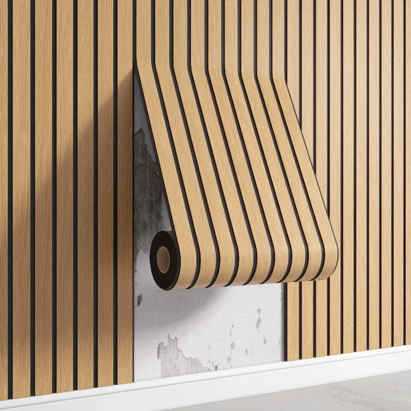 3D Striped Self Adhesive PVC Wall Panel Neutral Tones