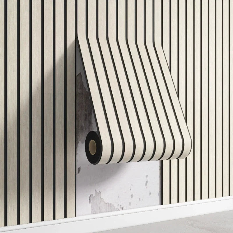 3D Striped Self Adhesive PVC Wall Panel Neutral Tones