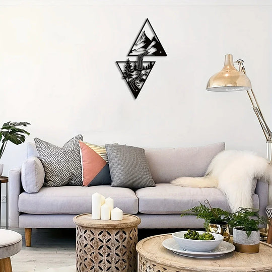 Wild Mountain River Black Metal Wall Art Decor
