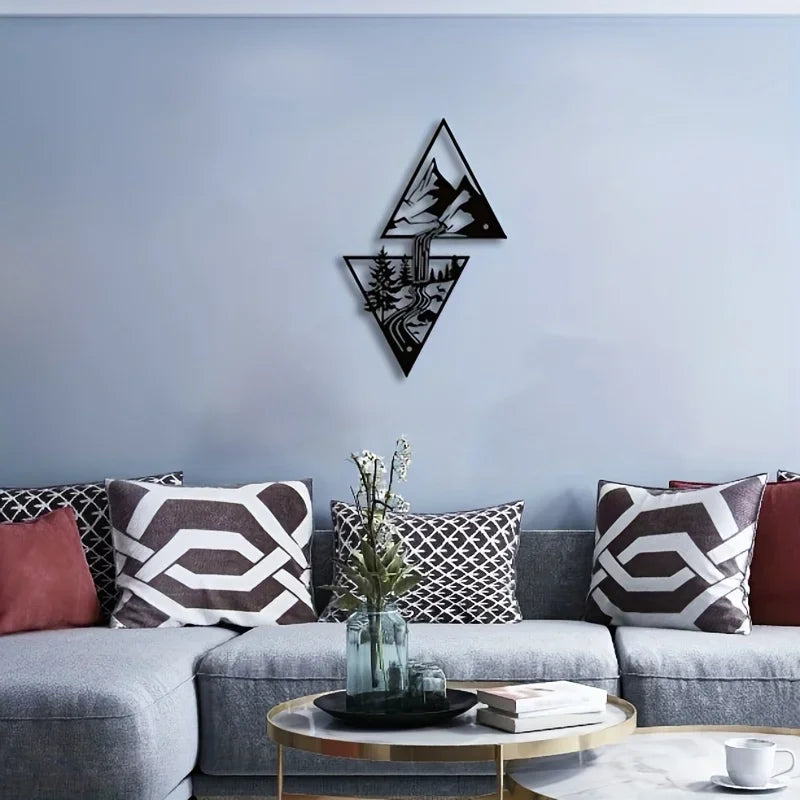 Wild Mountain River Black Metal Wall Art Decor