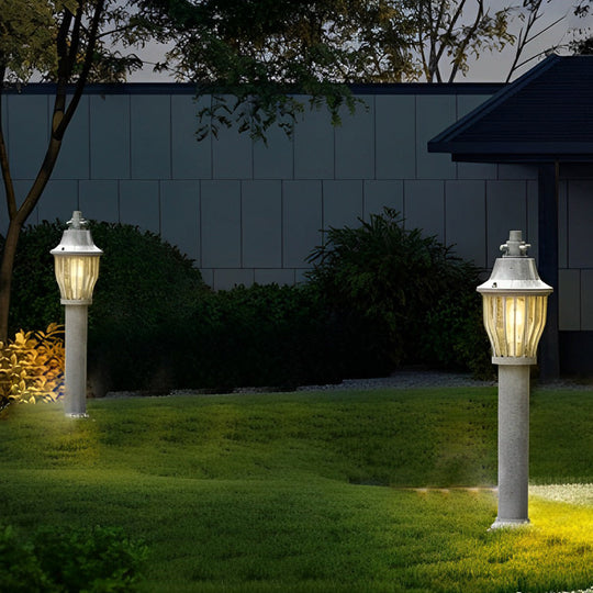 Hardwired Retro Aluminum Pathway Light with Caged Aluminum &amp; PC Lampshade