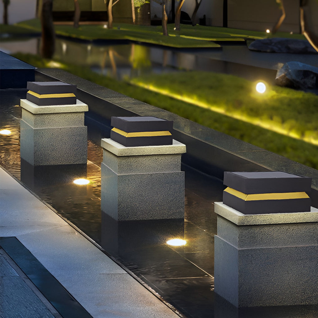Square LED 16W Waterproof Black Modern Solar Post Caps Lights Pillar Light