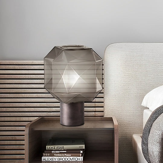 1-Light Cylinder Base Smoke Glass Orb Modern Table Lamp