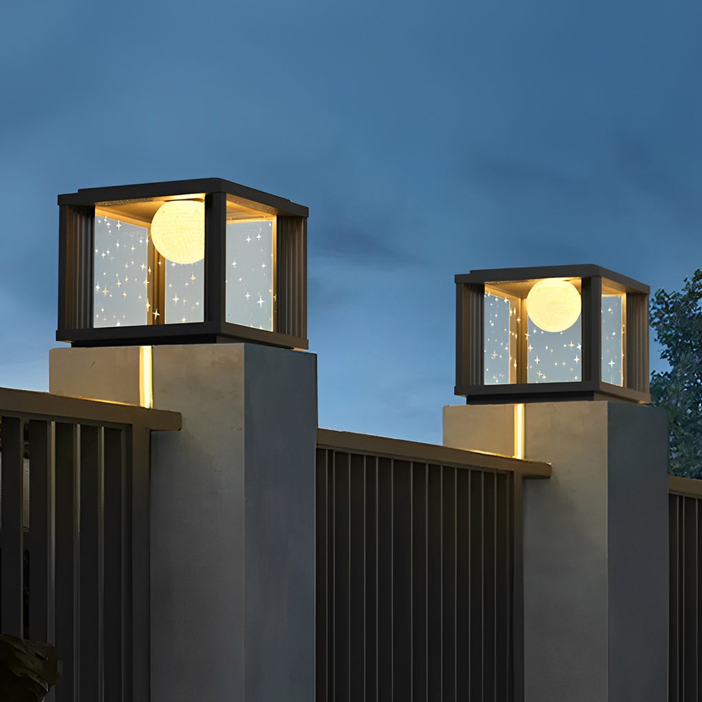 Square Crystal Glass Ball LED Waterproof Solar Fence Post Lamp