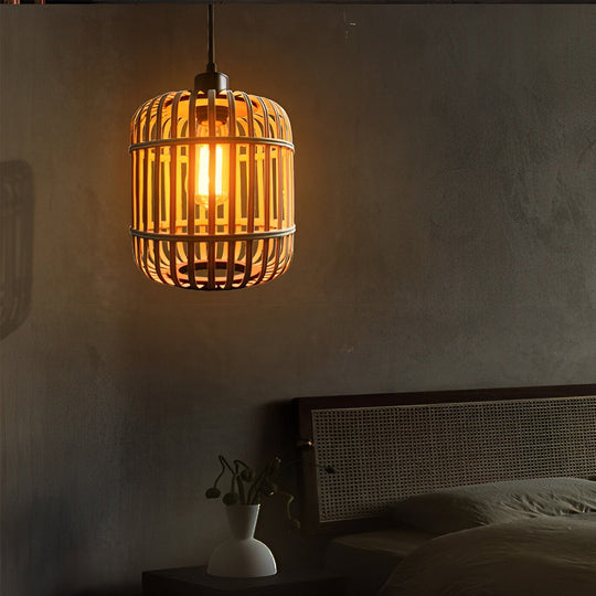 Handmade Rattan Lantern Shape Minimalist Japanese Style Pendant Light